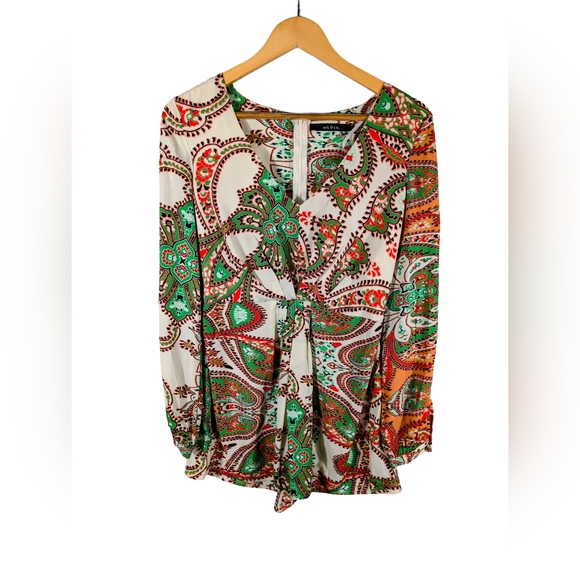 Ark & Co Pants - Ark& Co Paisley Romper Size S With Split Sleeves NWT Zipper Back